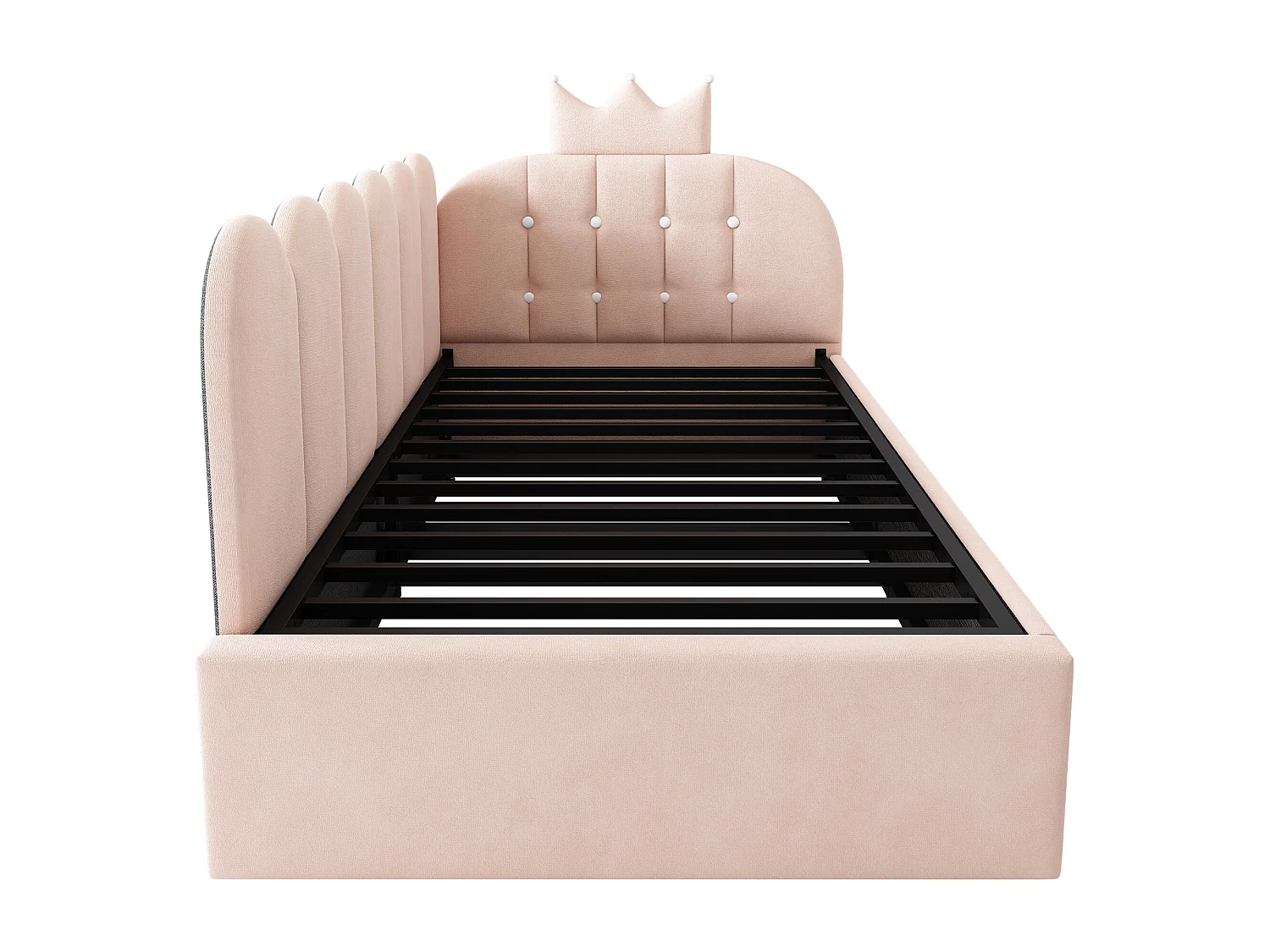 Lit banquette gigogne pour enfant - 90 x 200 cm + 90 x 190 cm - forme en L - tête de lit - velours - rose