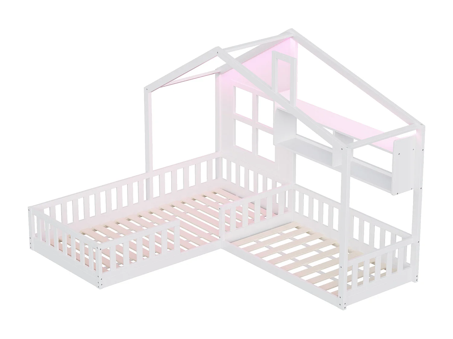 Letto a castello per bambini - 90 x 200 cm + 140 x 70 cm - con mensole - MDF + pino - Rete a doghe inclusa - bianco