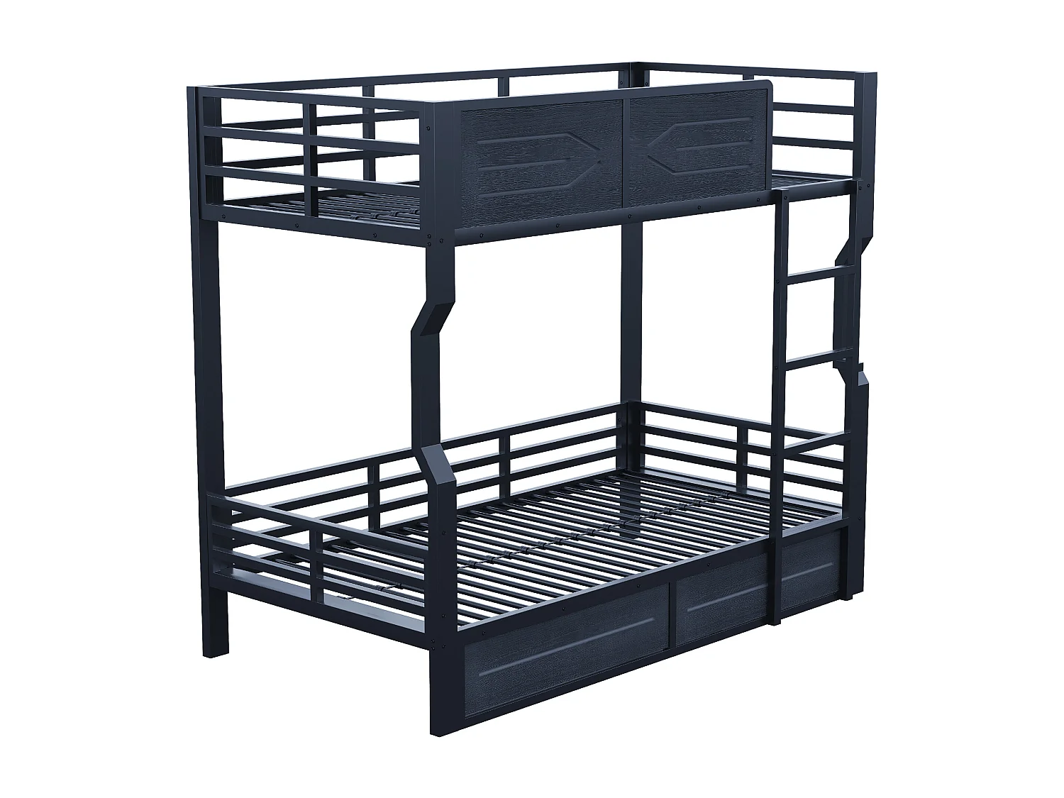 Etagenbett aus Schmiedeeisen für Kinder – 2 x 90 x 200 cm – mit LEDs und Sicherheitsgeländer – MDF und Metall – schwarz