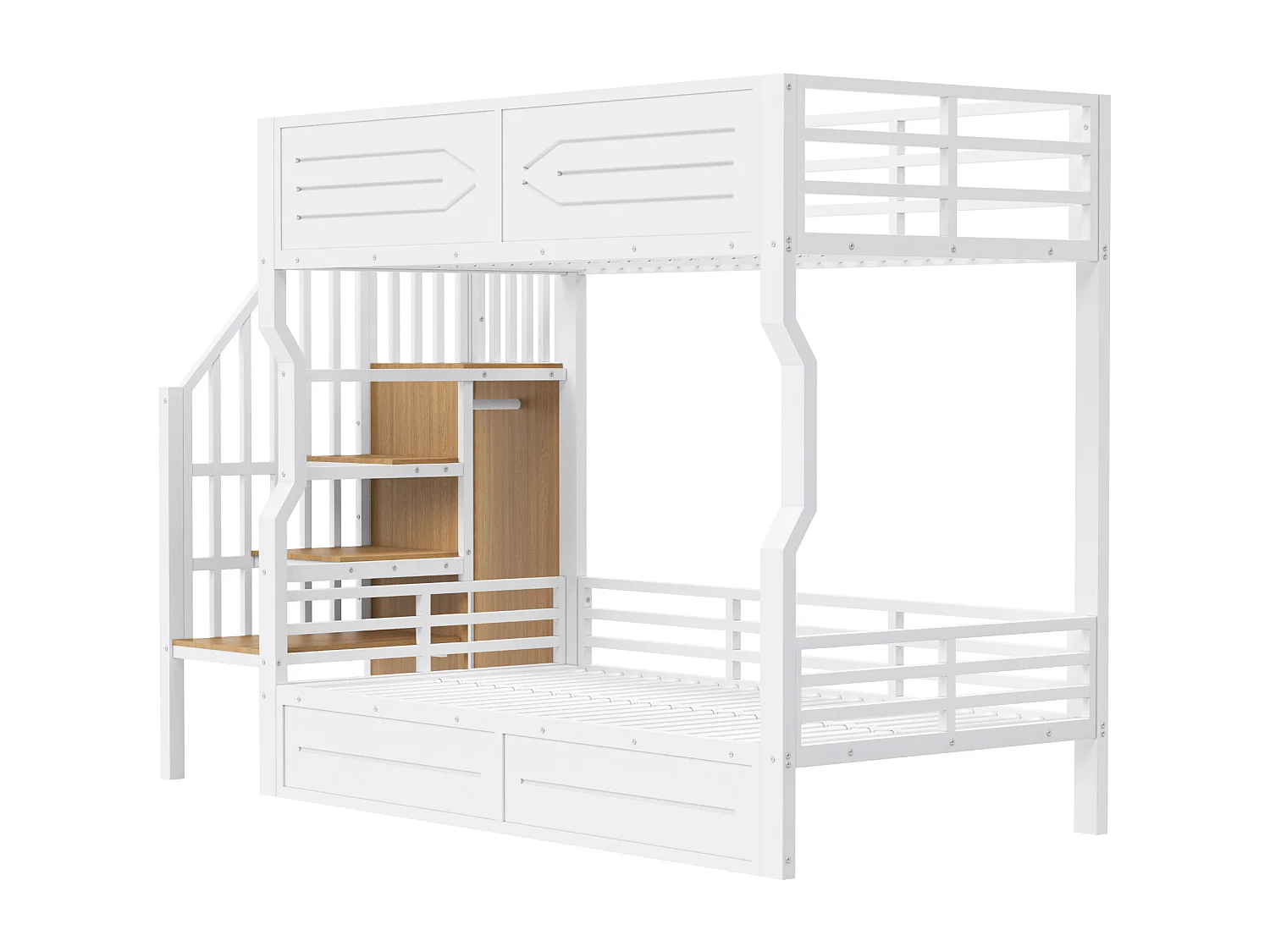 Smeedijzeren stapelbed voor kinderen - 2 x 90 x 200 cm - met LED-verlichting + opbergladder - MDF + metaal - wit