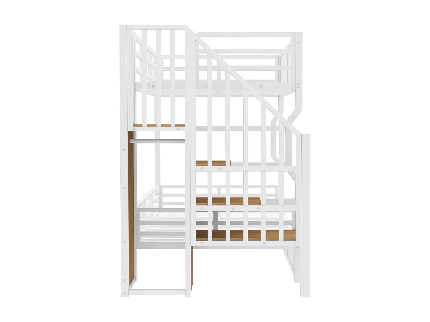 Smeedijzeren stapelbed voor kinderen - 2 x 90 x 200 cm - met LED-verlichting + opbergladder - MDF + metaal - wit