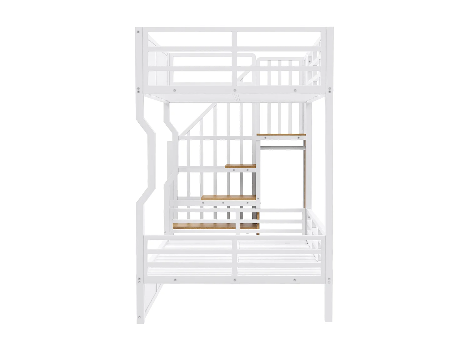 Smeedijzeren stapelbed voor kinderen - 2 x 90 x 200 cm - met LED-verlichting + opbergladder - MDF + metaal - wit