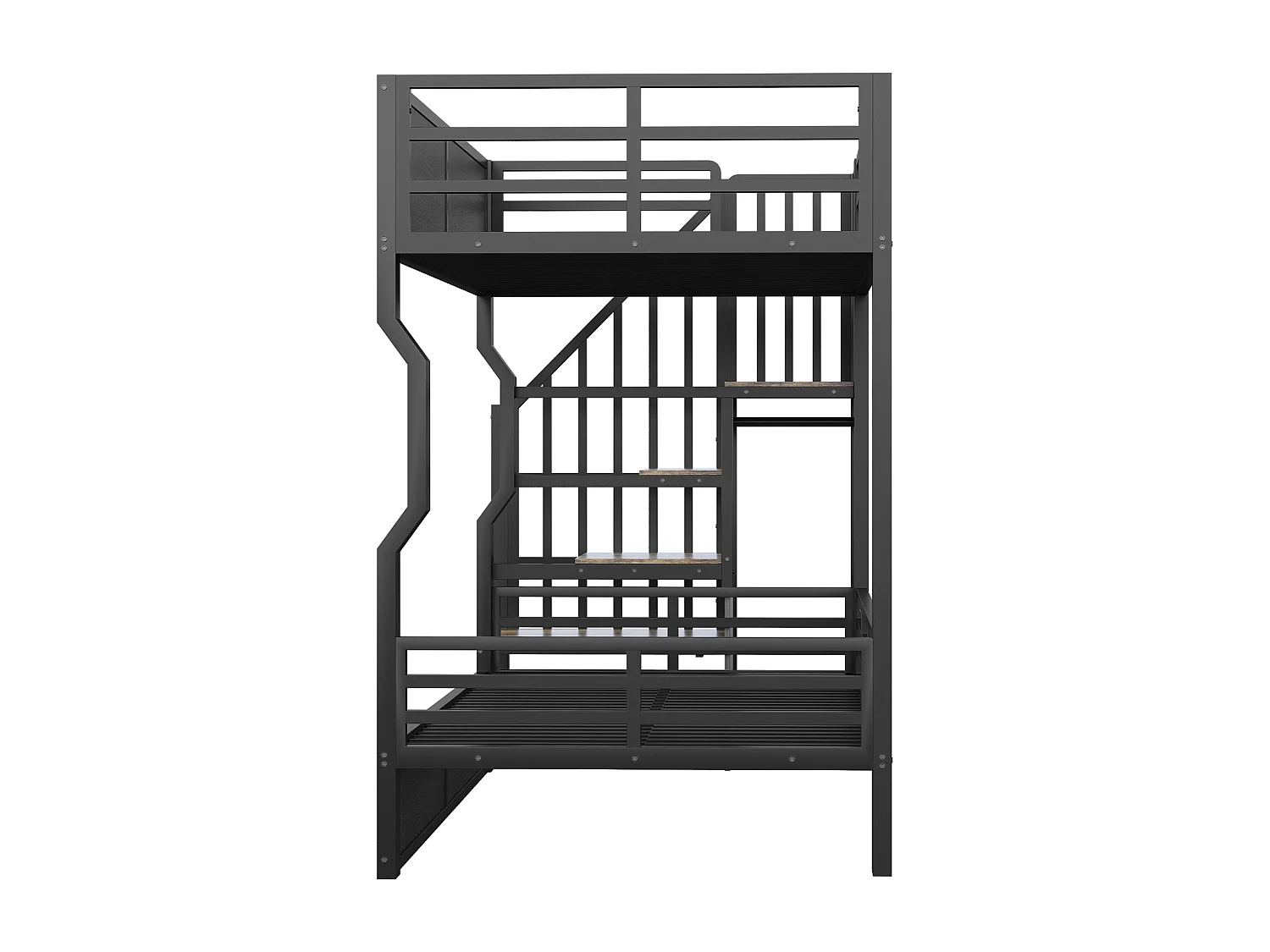 Smeedijzeren stapelbed voor kinderen - 2 x 90 x 200 cm - met LED-verlichting + opbergladder - MDF + metaal - zwart
