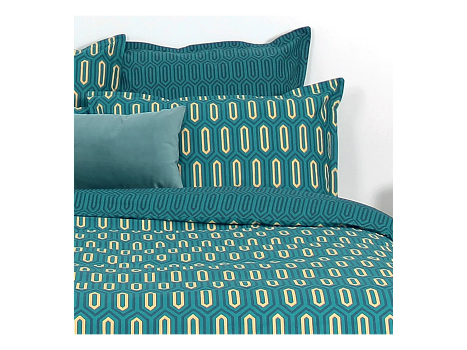 Parure de lit 140x200 cm percale de coton PAST Bleu Canard