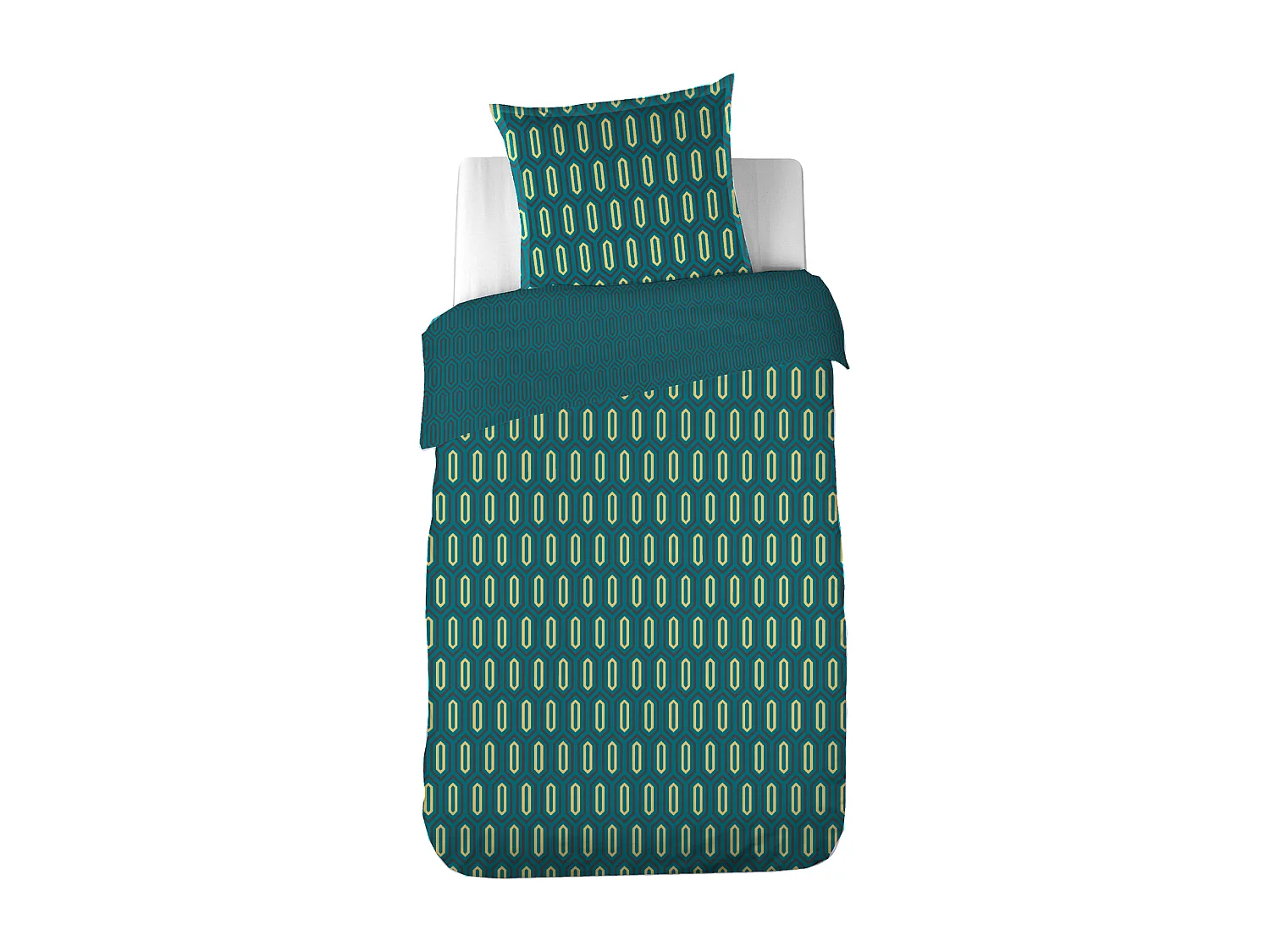 Parure de lit 140x200 cm percale de coton PAST Bleu Canard