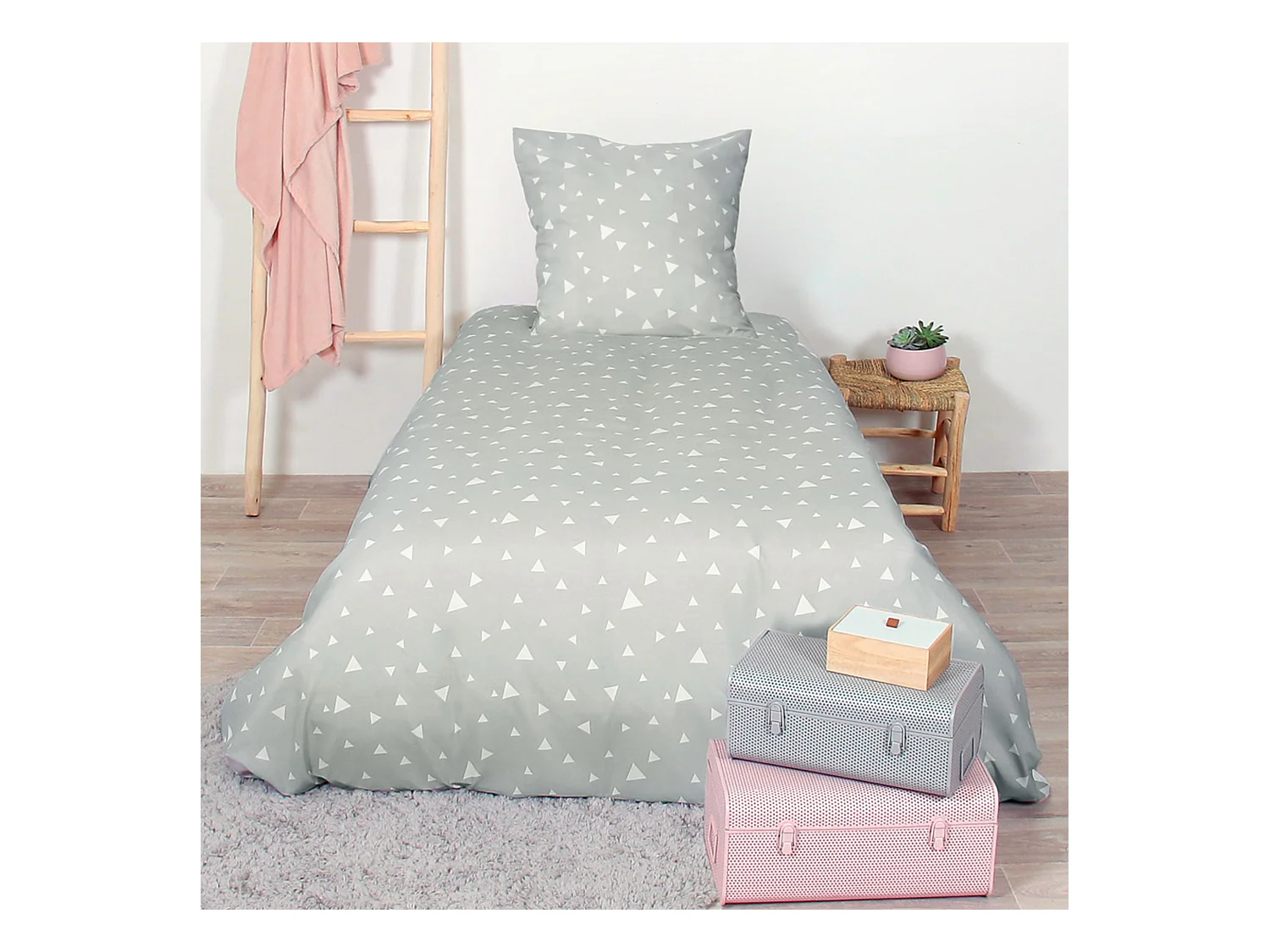 Parure de lit 140x200 cm microfibre PISA gris Perle