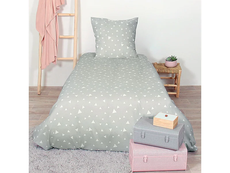 Parure de lit 140x200 cm microfibre PISA gris Perle