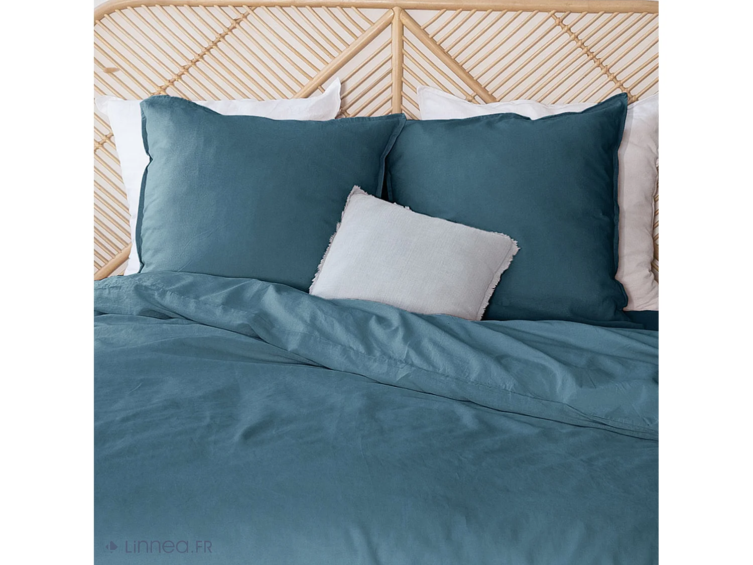Parure de lit 240x220 cm coton lin lavé LINO bleu marine 3 pièces
