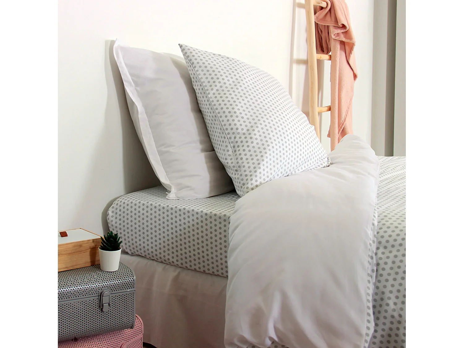 Parure de lit 260x240 cm microfibre POIS Gris