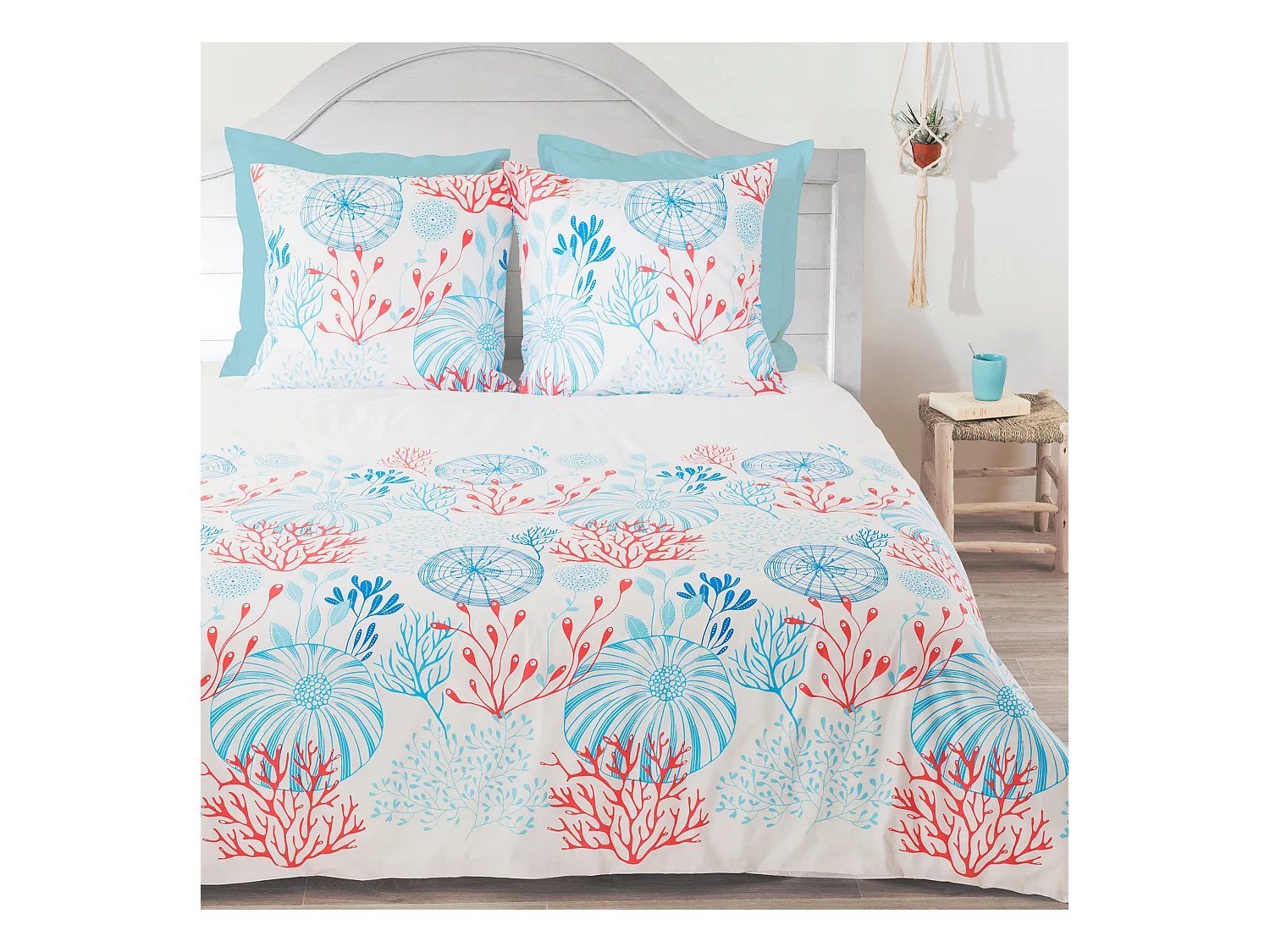 Parure de lit 240x220 cm coton biologique HECTOR bleu Turquoise