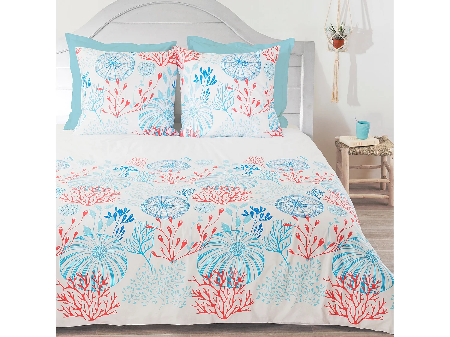 Parure de lit 240x220 cm coton biologique HECTOR bleu Turquoise