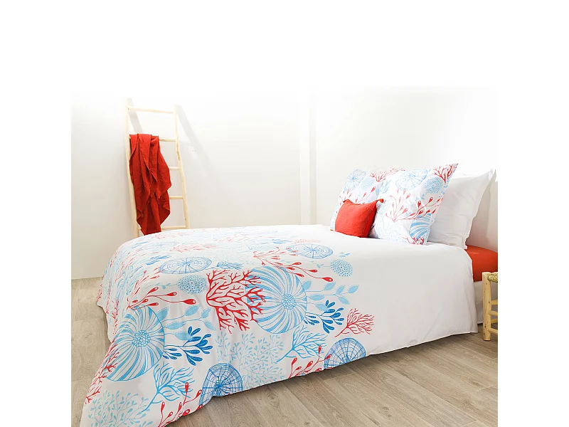 Parure de lit 260x240 cm coton biologique HECTOR bleu Turquoise