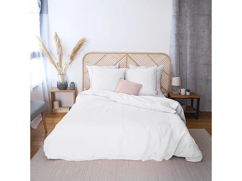 Parure de lit 240x220 cm coton lin lavé LINO blanc 3 pièces