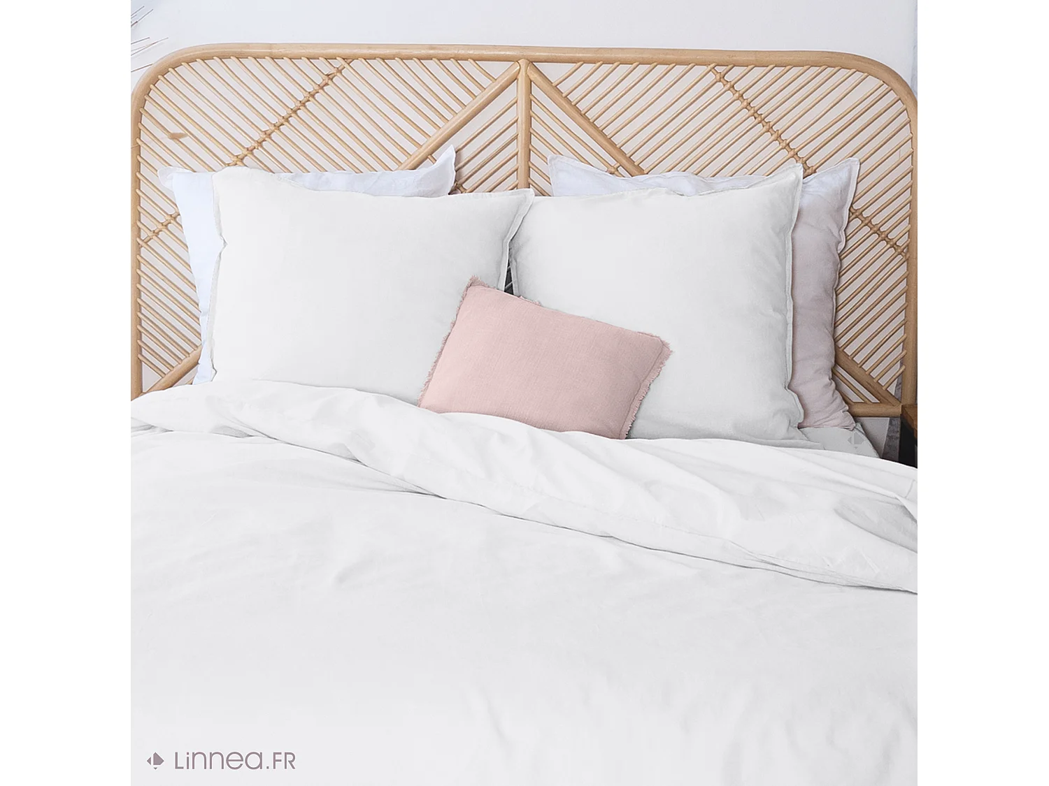 Parure de lit 240x220 cm coton lin lavé LINO blanc 3 pièces