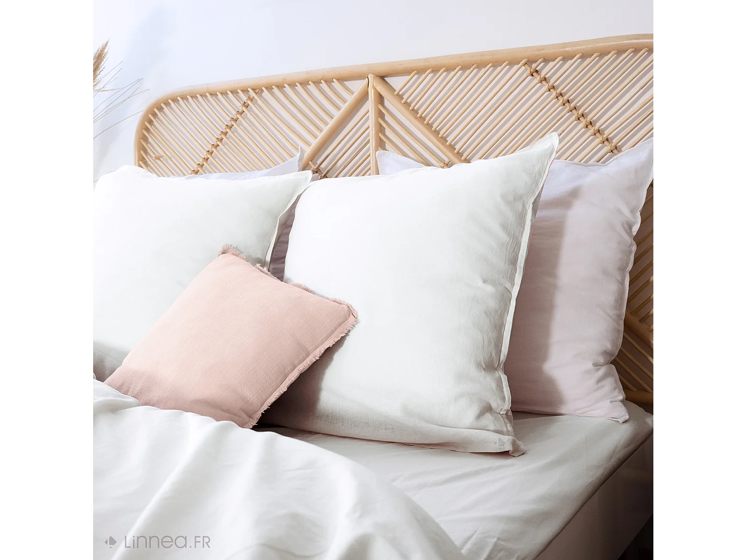 Parure de lit 240x220 cm coton lin lavé LINO blanc 3 pièces