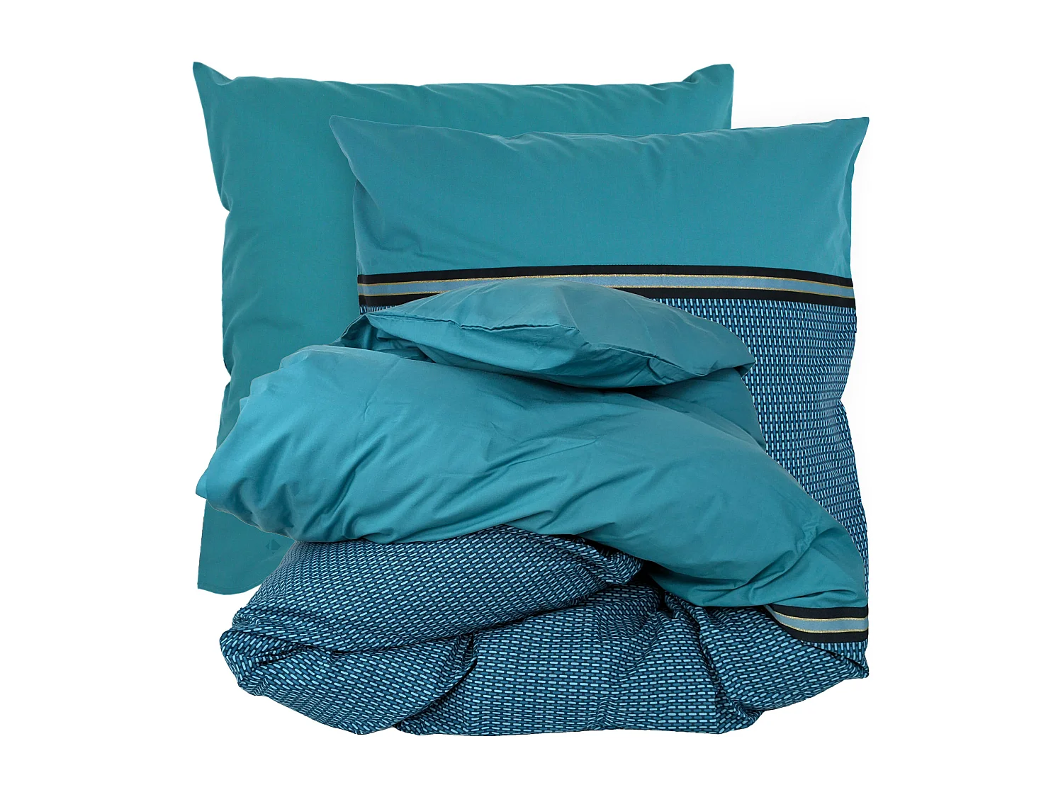 Parure de lit 200x200 cm percale de coton GUSTAV vert Emeraude 3 pièces