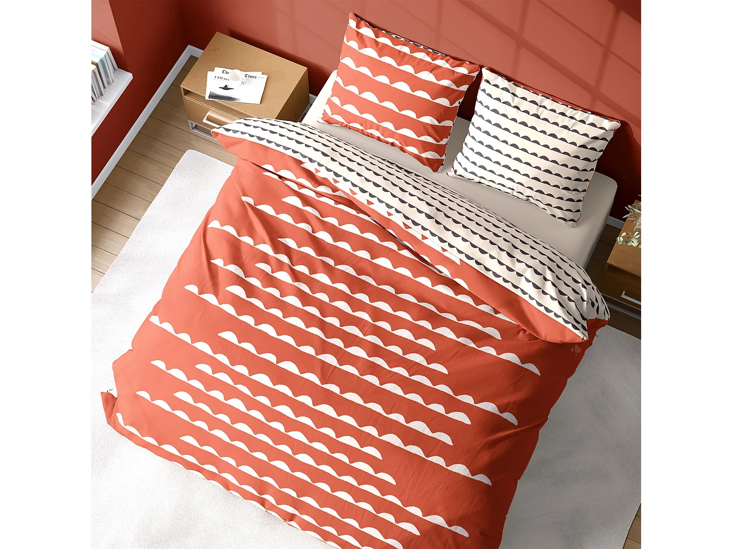 Parure de lit 260x240 cm coton biologique DOBE Rouge Terracotta 3 pièces