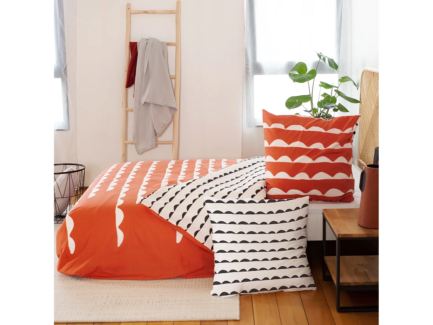 Parure de lit 260x240 cm coton biologique DOBE Rouge Terracotta 3 pièces