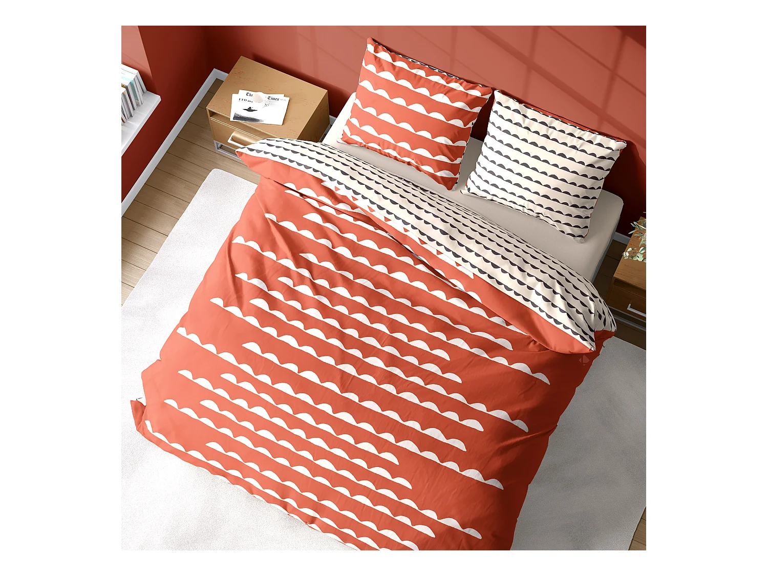 Parure de lit 260x240 cm coton biologique DOBE Rouge Terracotta 3 pièces