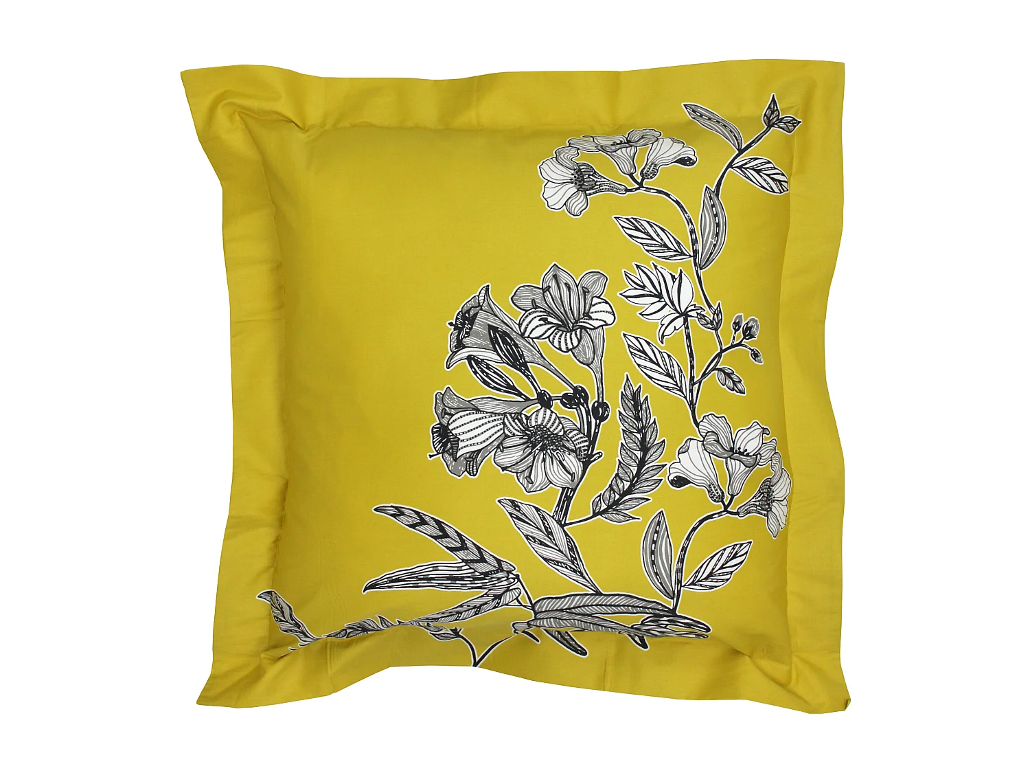 Parure de lit 140x200 cm satin de coton BOTANIC jaune soleil