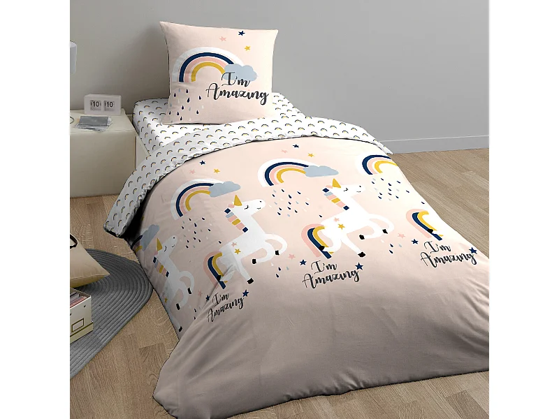 Parure de lit 140x200 cm coton biologique CELESTE Rose Corail