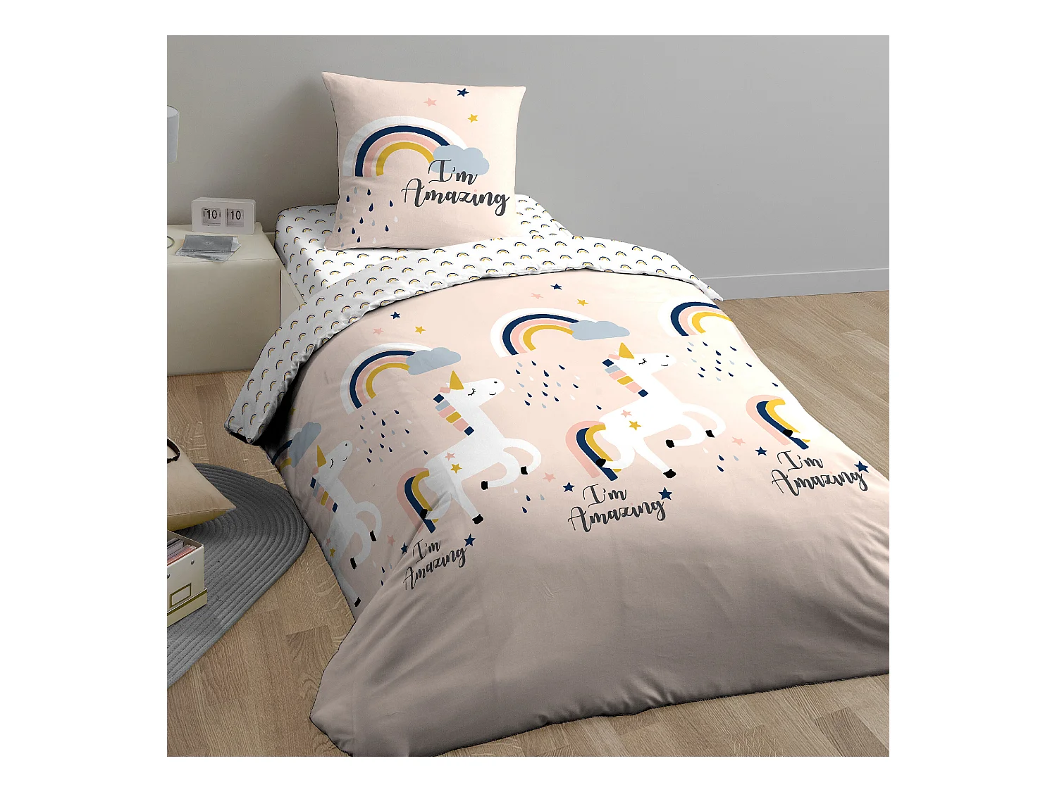 Parure de lit 140x200 cm coton biologique CELESTE Rose Corail