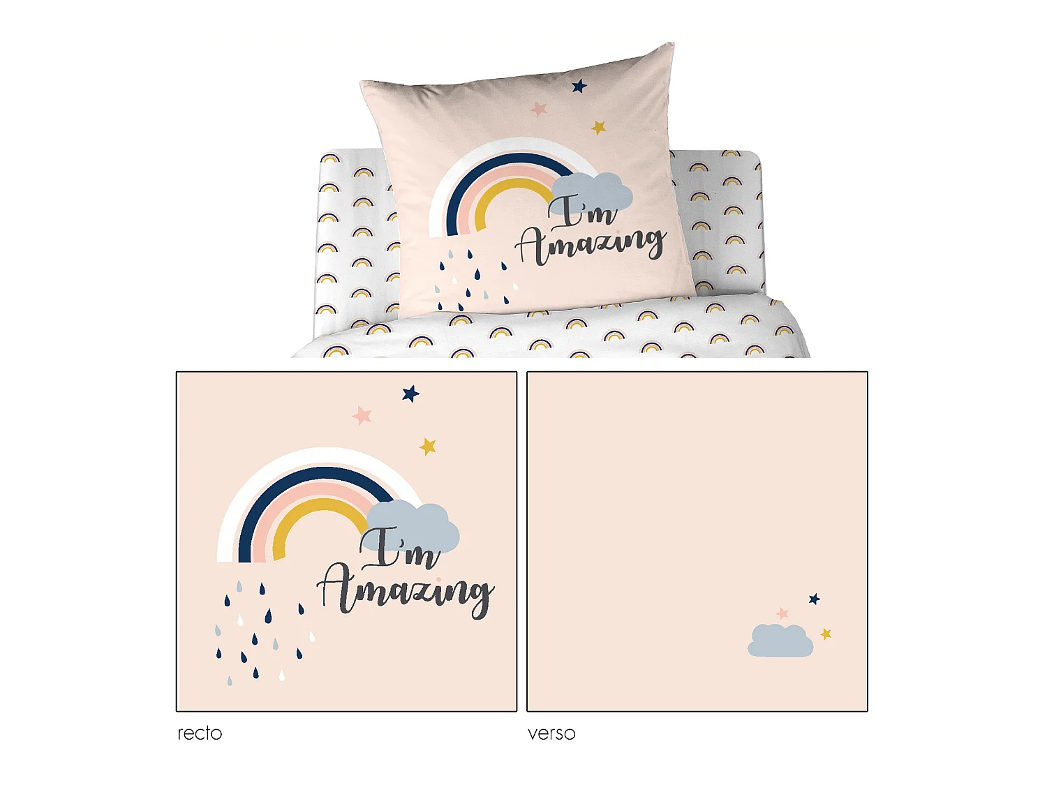 Parure de lit 140x200 cm coton biologique CELESTE Rose Corail