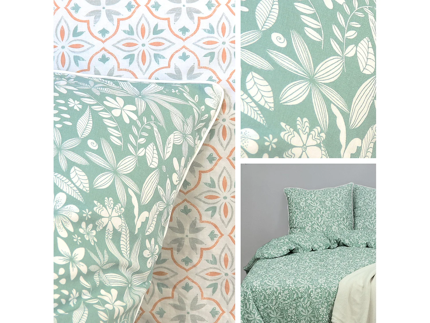 Parure de lit 260x240 cm coton + lyocell LIBERTYS Vert Celadon