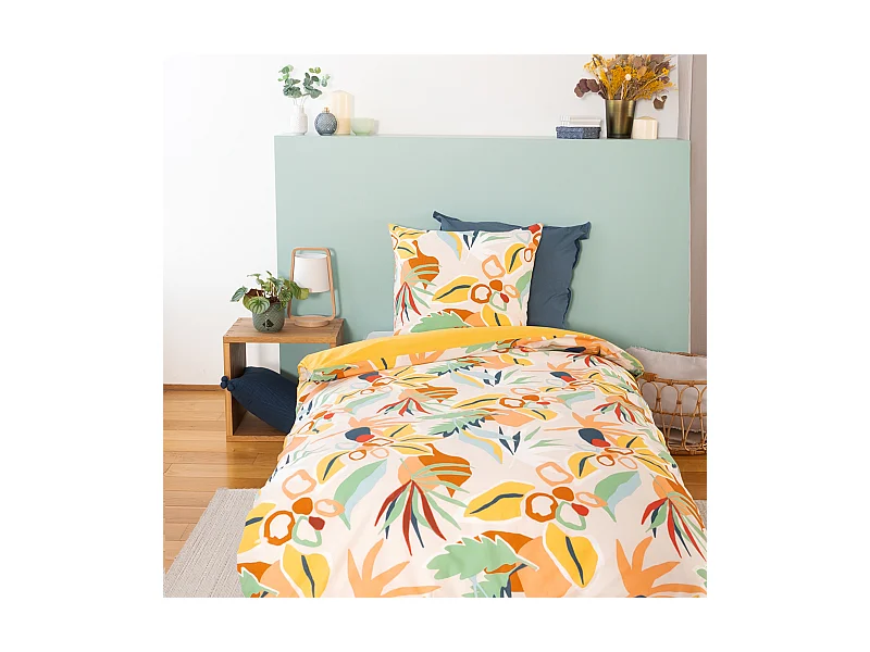 Parure de lit 140x200 cm coton BCI adouci LUCIA Jaune Cobalt 2 pièces