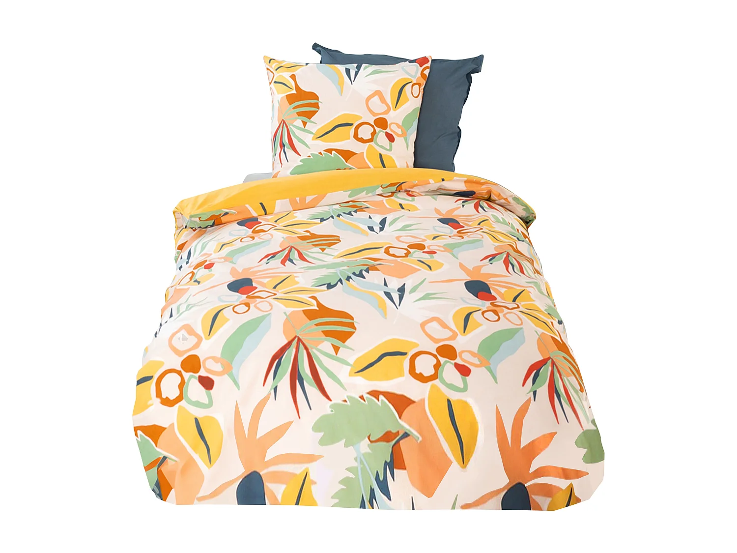 Parure de lit 140x200 cm coton BCI adouci LUCIA Jaune Cobalt 2 pièces