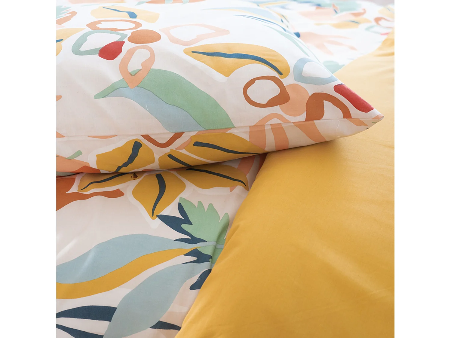 Parure de lit 140x200 cm coton BCI adouci LUCIA Jaune Cobalt 2 pièces