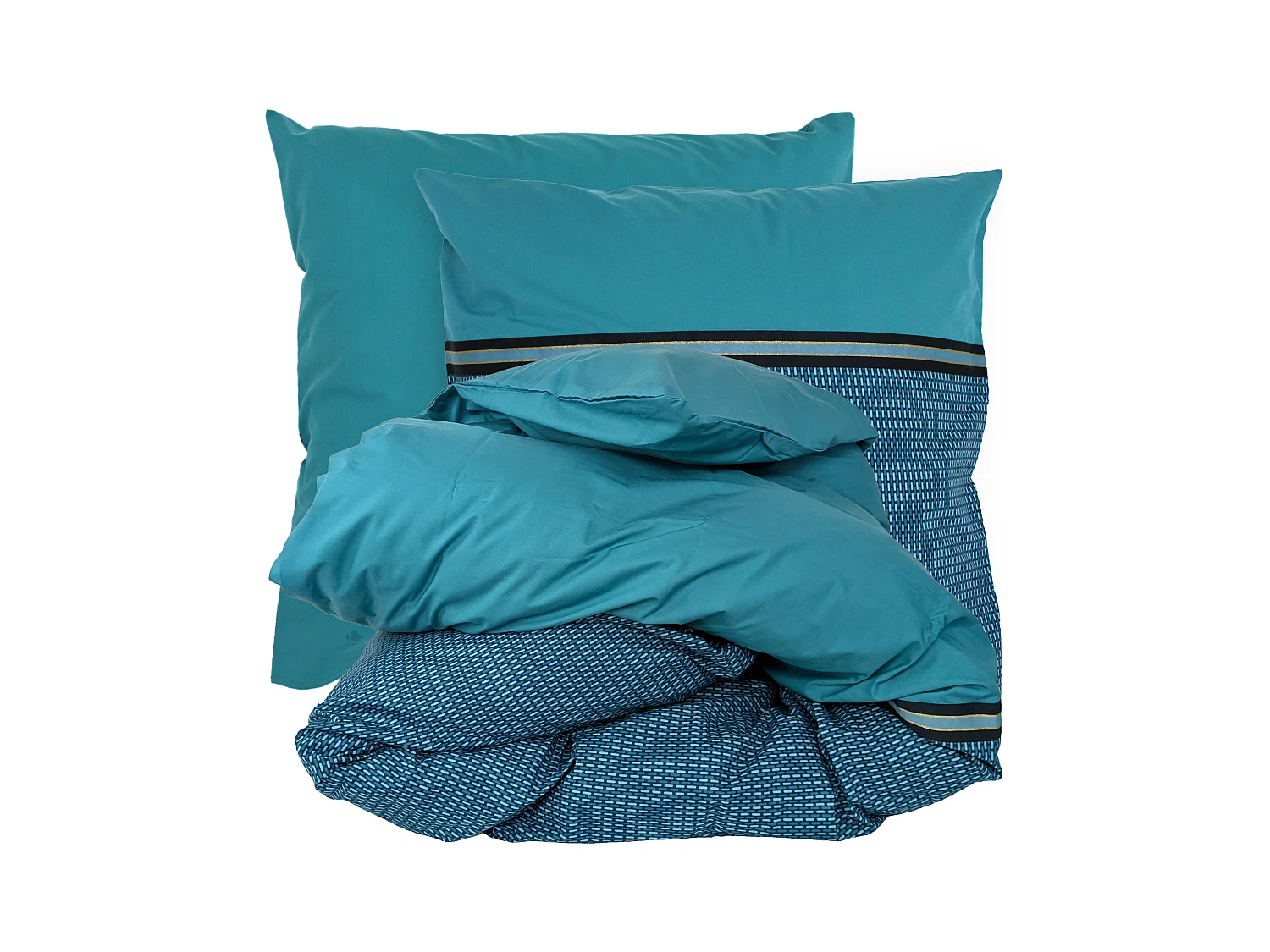 Parure de lit 240x220 cm percale de coton GUSTAV vert Emeraude 3 pièces