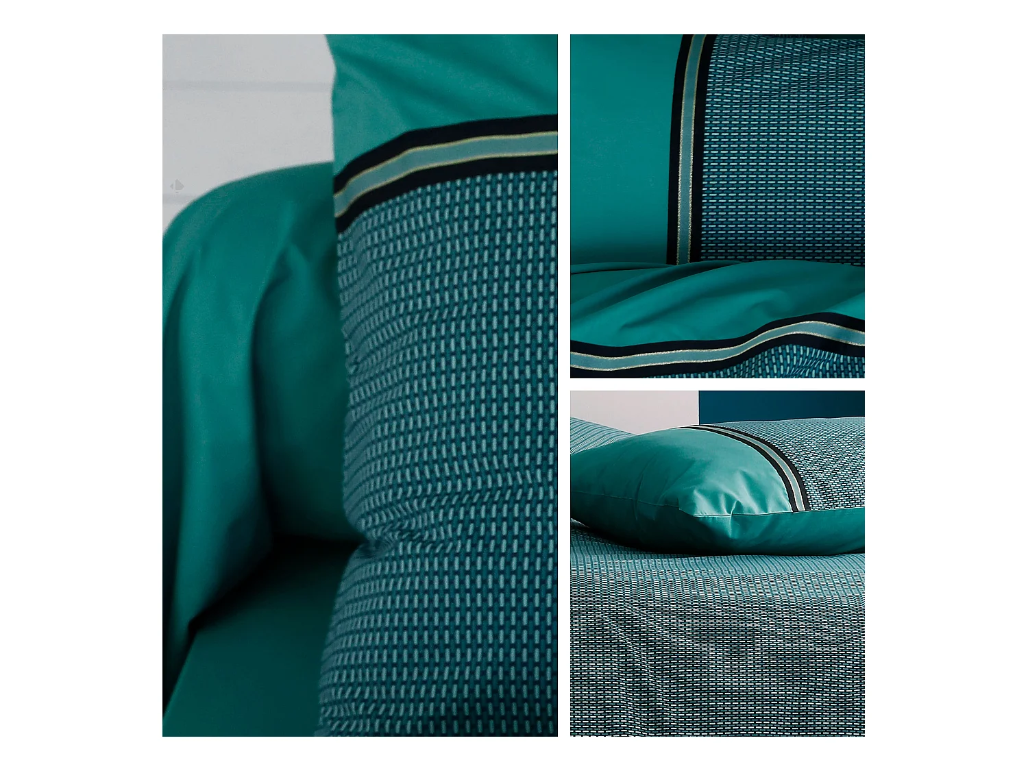 Parure de lit 240x220 cm percale de coton GUSTAV vert Emeraude 3 pièces