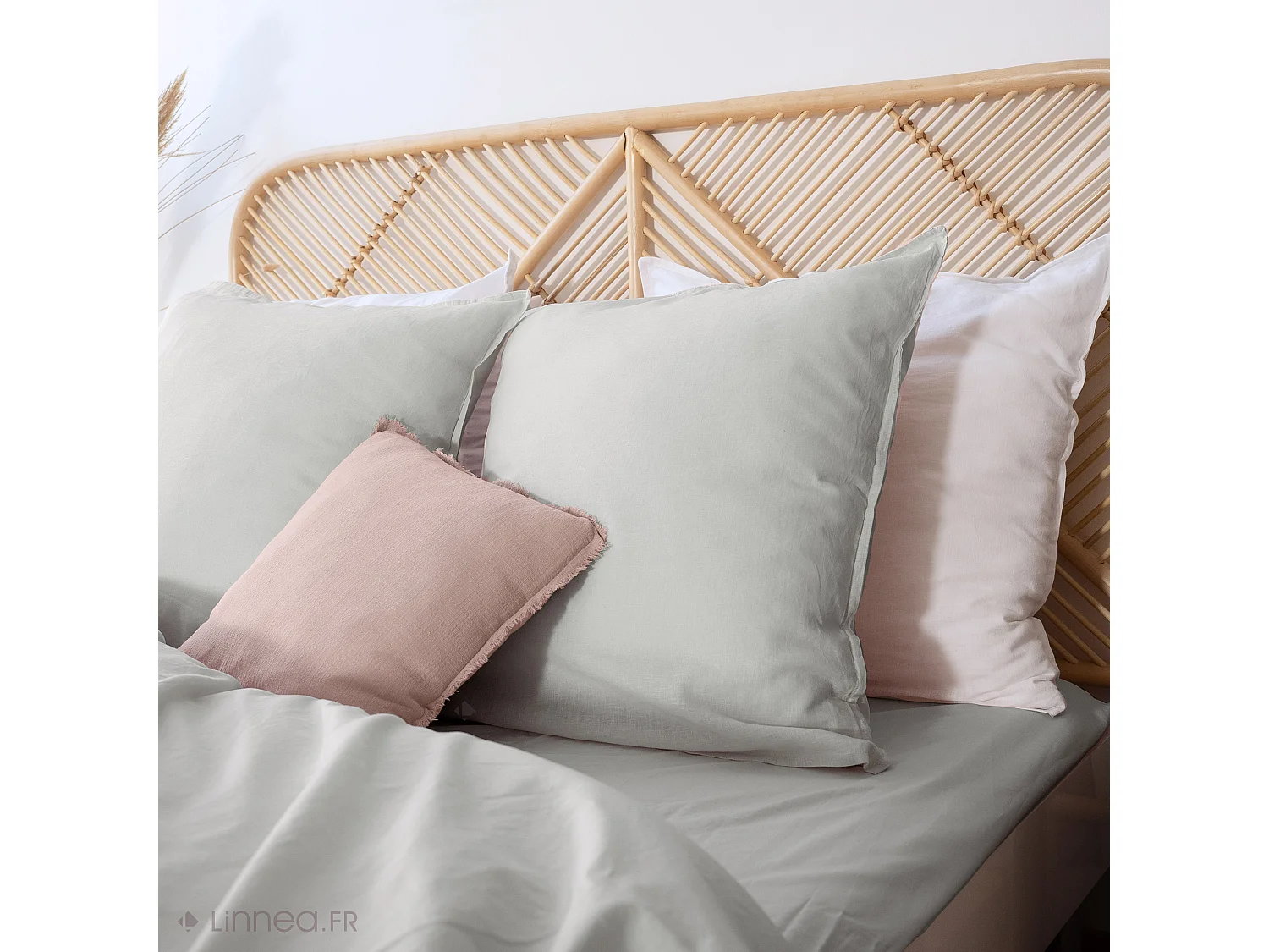 Parure de lit 240x220 cm coton lin lavé LINO gris 3 pièces