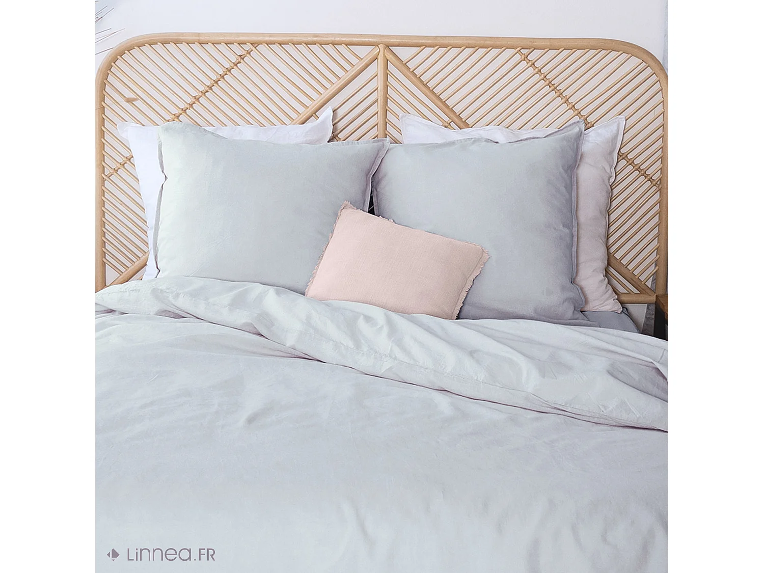 Parure de lit 240x220 cm coton lin lavé LINO gris 3 pièces