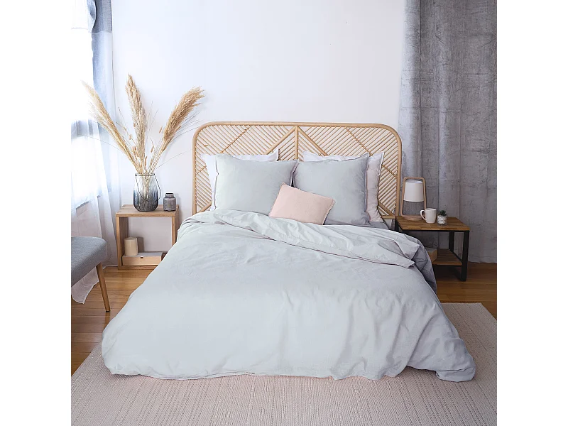 Parure de lit 240x220 cm coton lin lavé LINO gris 3 pièces