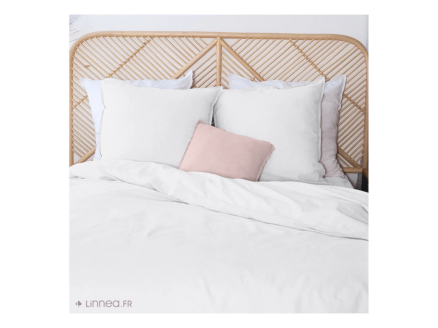 Parure de lit 260x240 cm coton lin lavé LINO blanc 3 pièces