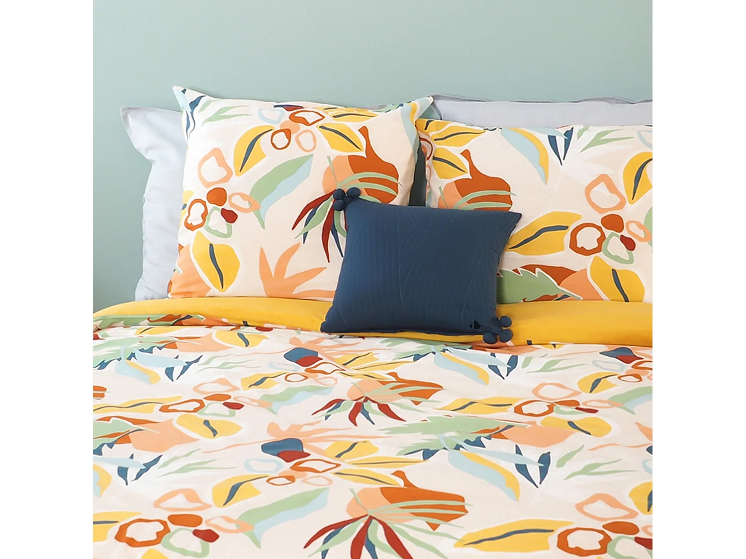 Parure de lit 240x220 cm coton BCI adouci LUCIA Jaune Cobalt 3 pièces