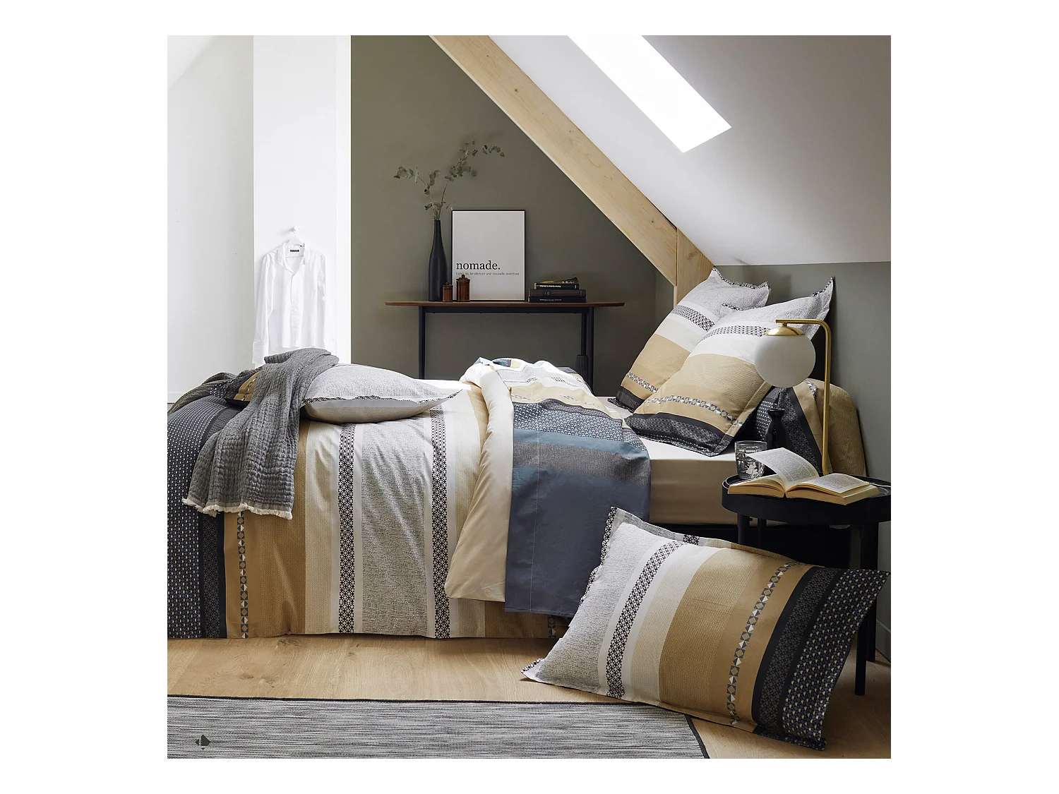 Parure de lit 300x240 cm 65x65 cm percale coton MARLOW acier