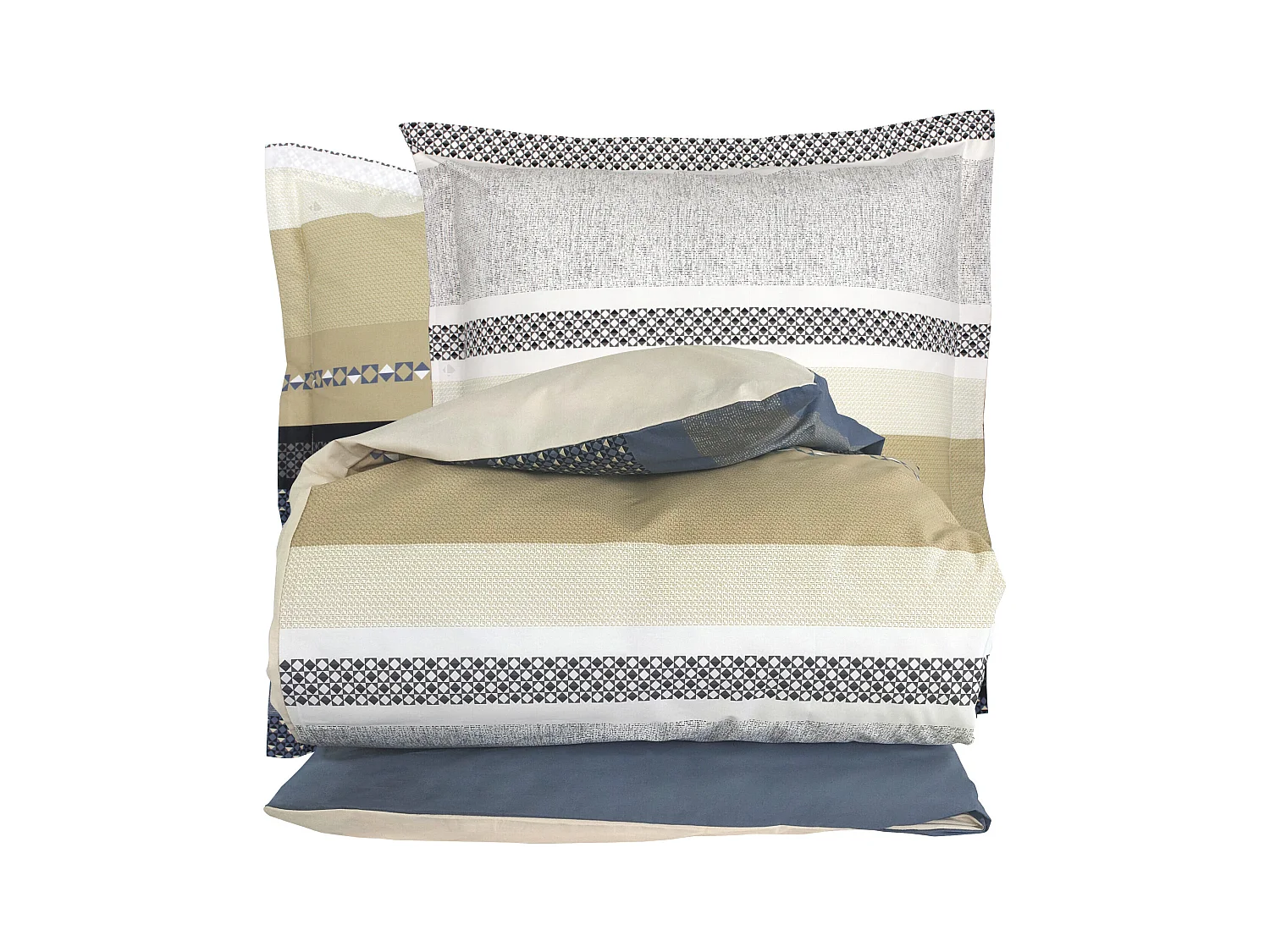 Parure de lit 300x240 cm 65x65 cm percale coton MARLOW acier