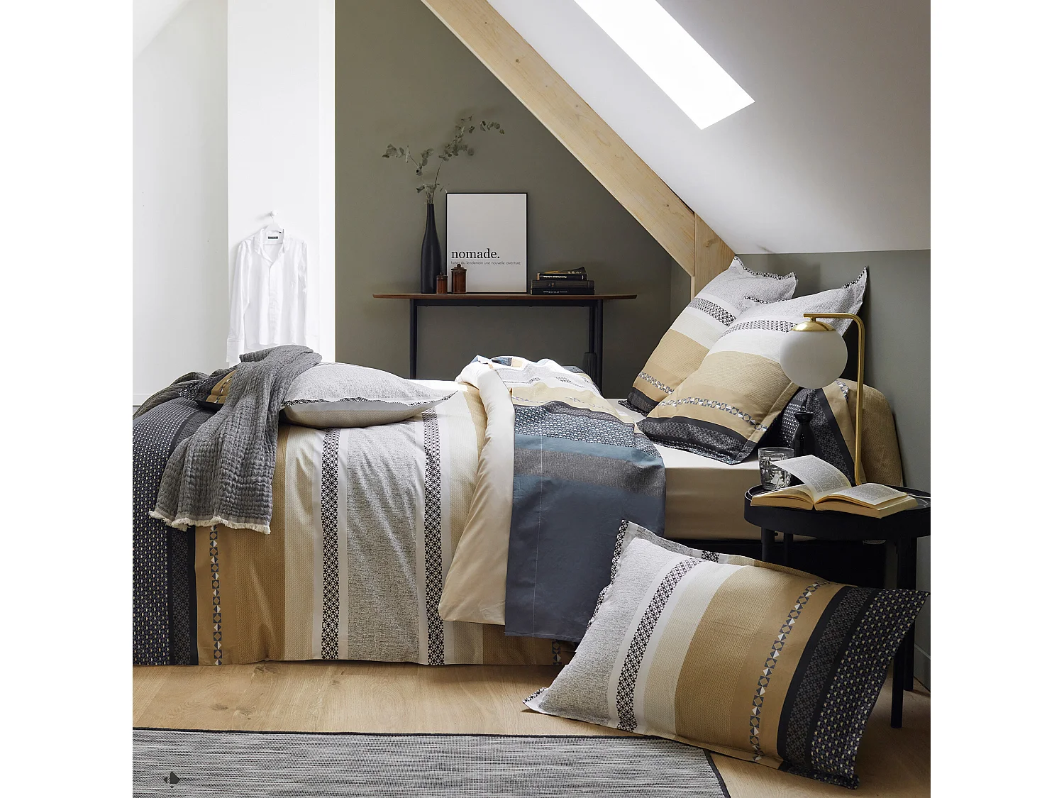 Parure de lit 280x240 cm 65x65 cm percale coton MARLOW acier