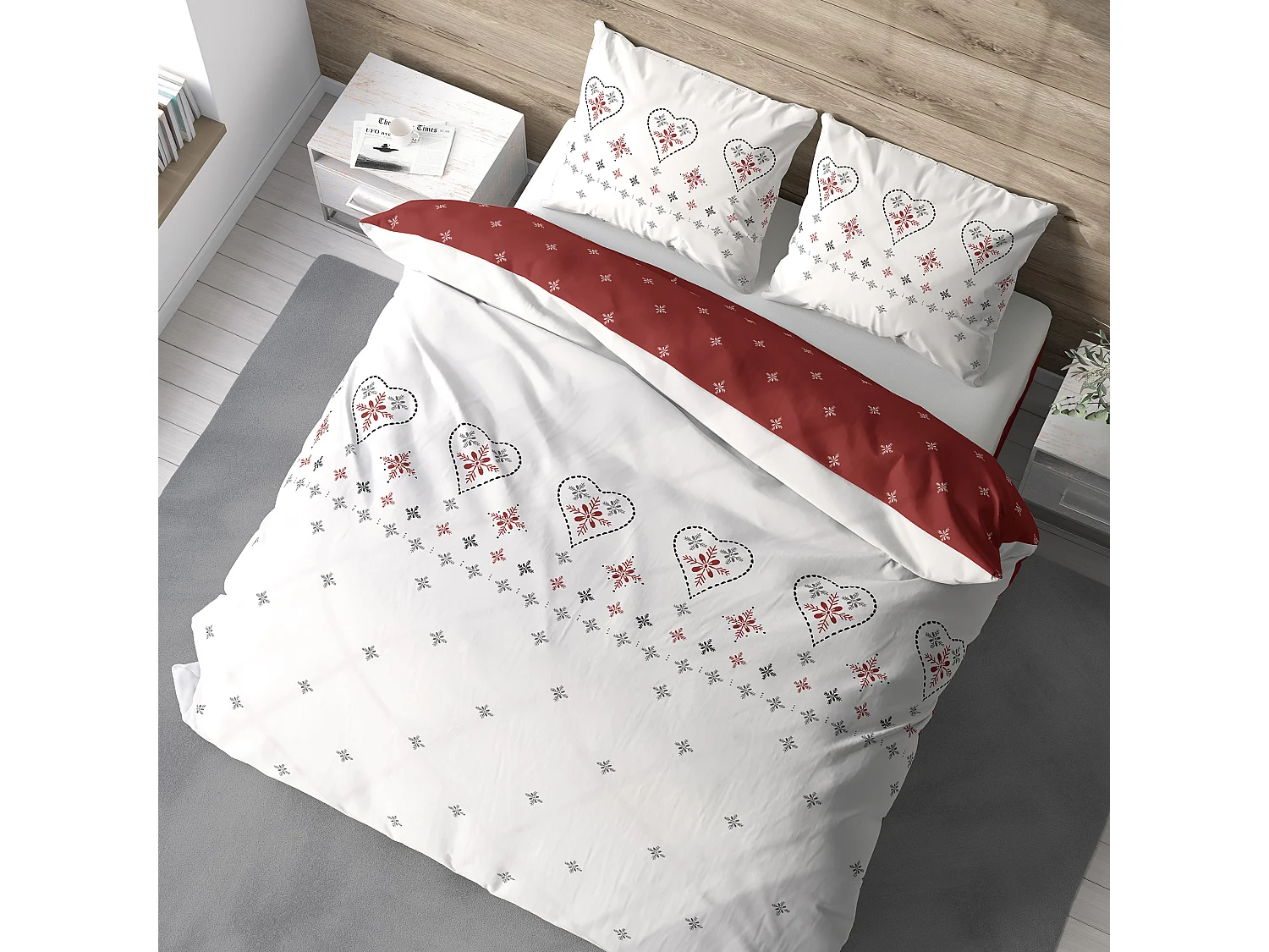 Parure de lit 260x240 cm coton ANGEL Rouge Terre cuite