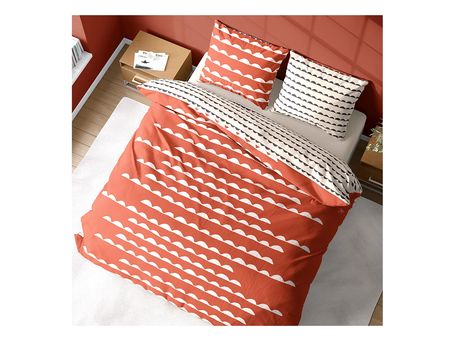 Parure de lit 240x220 cm coton biologique DOBE Rouge Terracotta 3 pièces