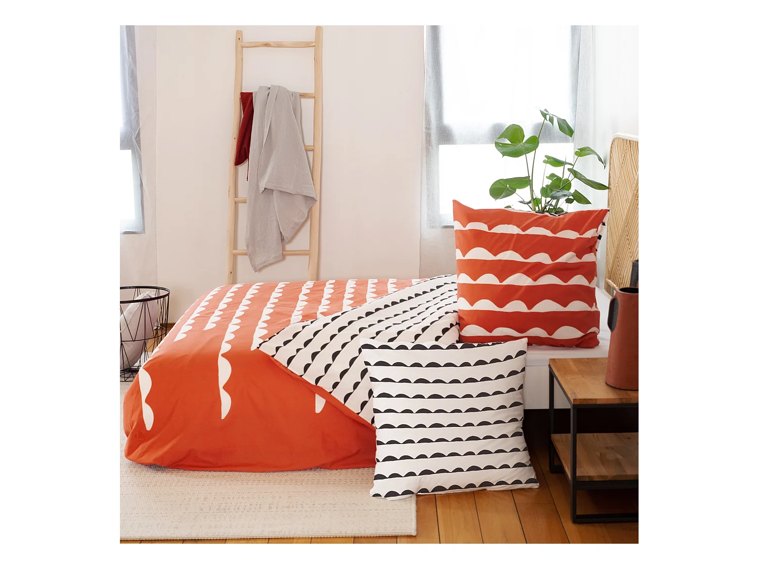 Parure de lit 240x220 cm coton biologique DOBE Rouge Terracotta 3 pièces