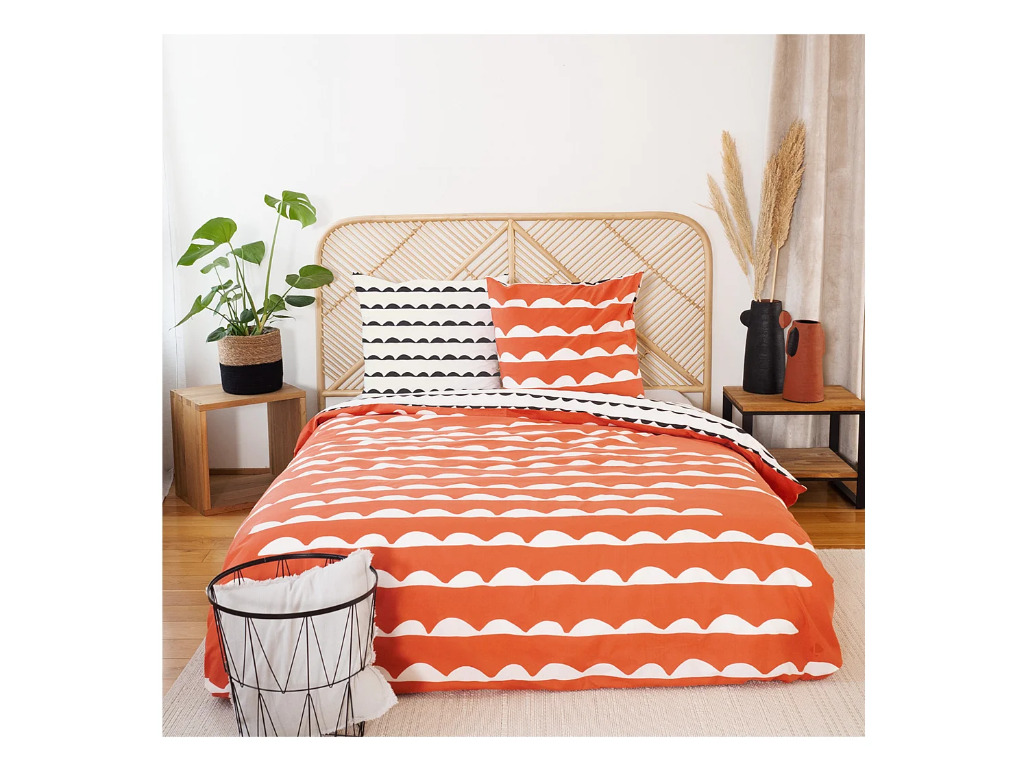 Parure de lit 240x220 cm coton biologique DOBE Rouge Terracotta 3 pièces