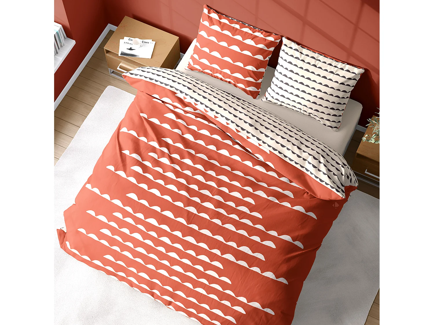 Parure de lit 240x220 cm coton biologique DOBE Rouge Terracotta 3 pièces