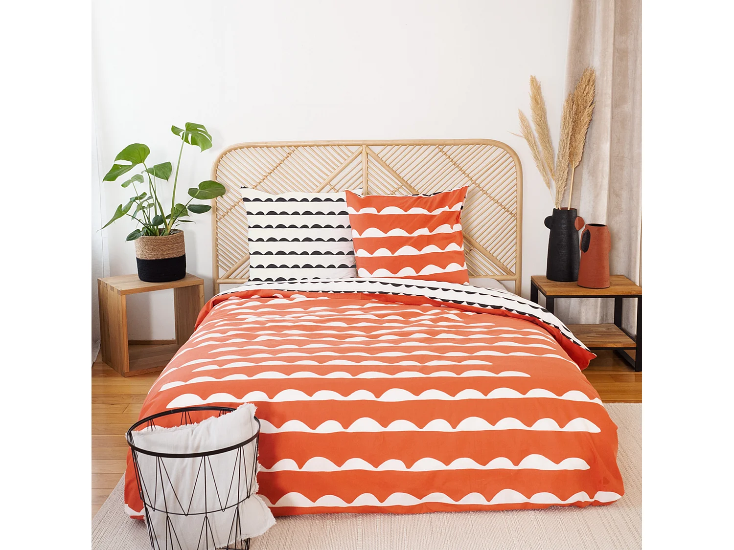 Parure de lit 240x220 cm coton biologique DOBE Rouge Terracotta 3 pièces