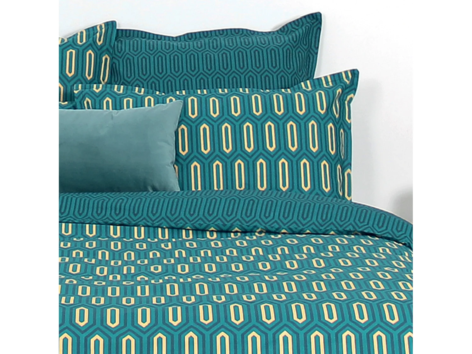 Parure de lit 240x220 cm percale de coton PAST Bleu Canard