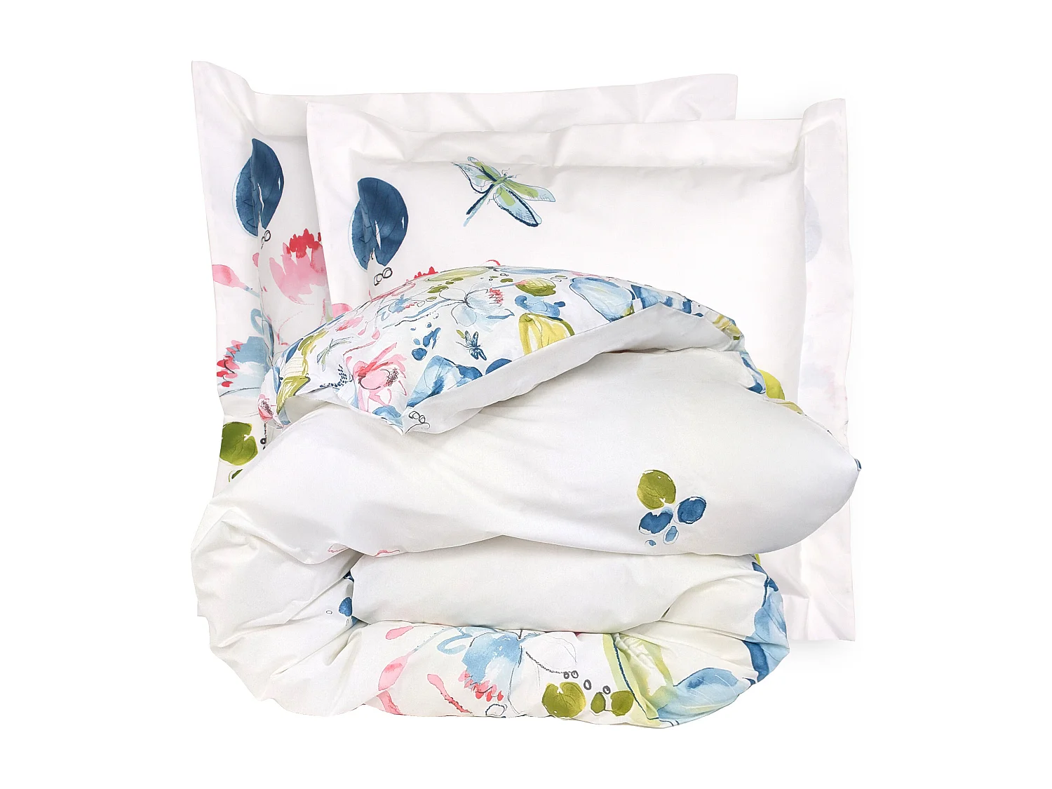 Parure de lit 140x200 cm percale coton NENUPHAR aqua