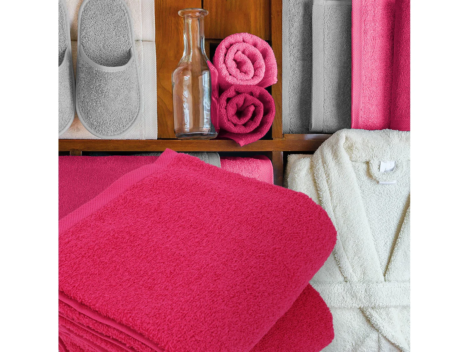 Lot de 2 draps de bain 90x150 cm ALPHA rose Fuschia